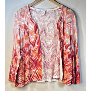 Chico’s Chicos OPEN FRONT ZIG ZAG CARDIGAN SWEATER Size 4 ORANGE WHITE XXL Red